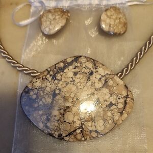 Elegant Beige Stone Necklace and Earring Set